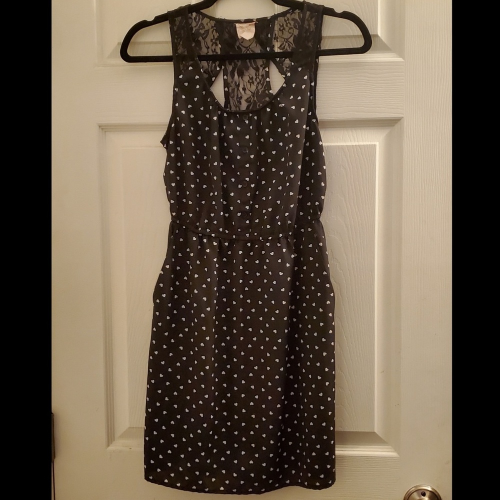 Black tank top dress with white hearts